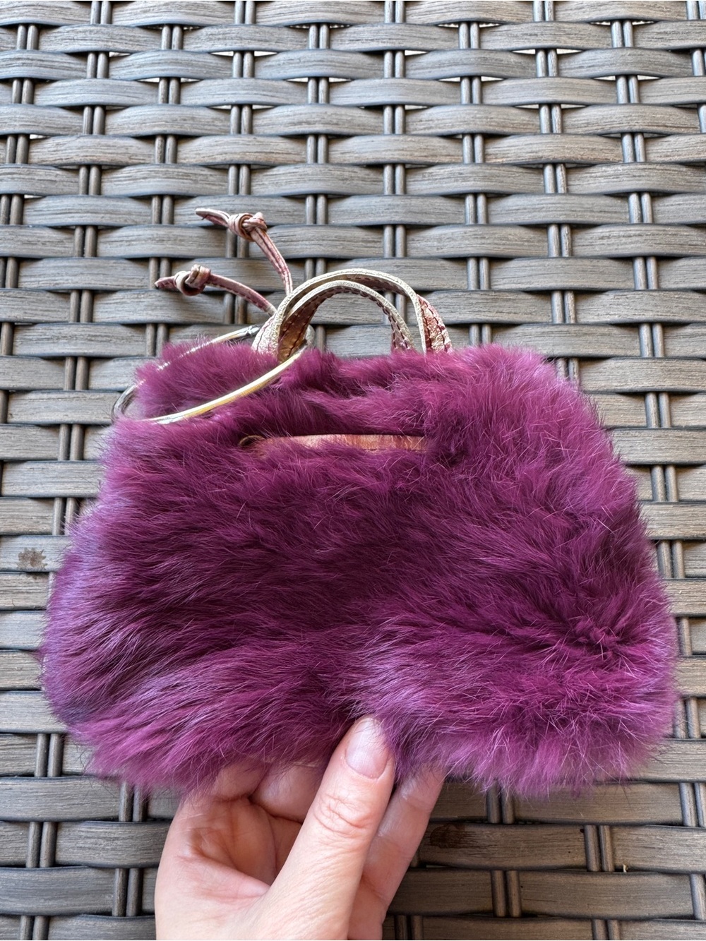 Caterina Lucchi Fur Mini Handbag Made In Italy Burgundy Ring Handle Y2K - Picture 8 of 15